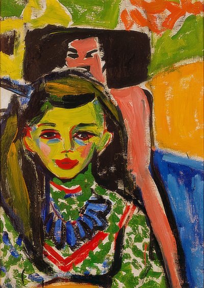 Fränzi in Front of a Carved Chair. 1910 by Ernst Ludwig Kirchner