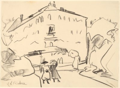 Houses in Dresden with People Strolling by Ernst Ludwig Kirchner