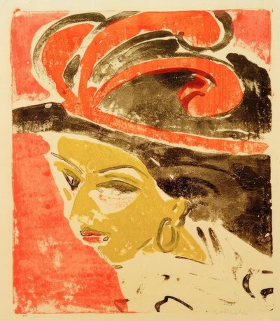 Cocotte Head with Feather Hat by Ernst Ludwig Kirchner