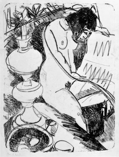 Seated Reading Nude by Ernst Ludwig Kirchner