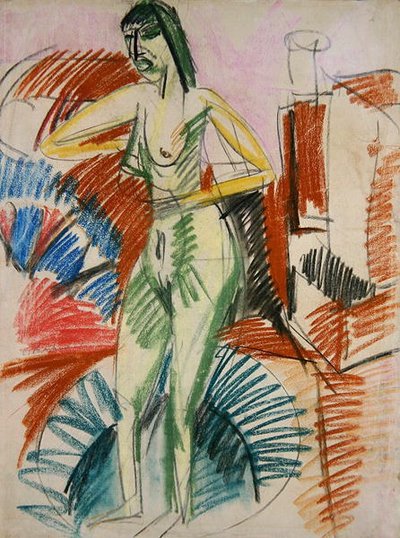 Standing Female Nude, in a Tub by Ernst Ludwig Kirchner
