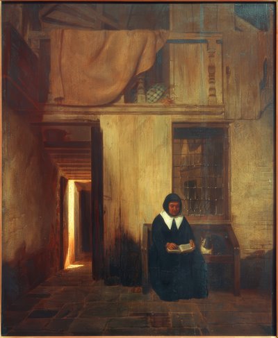 Interior with Woman Reading and Cat by Esaias Boursse