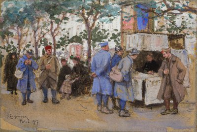 Soldiers at a News Stand, Paris by Ethel Hunter