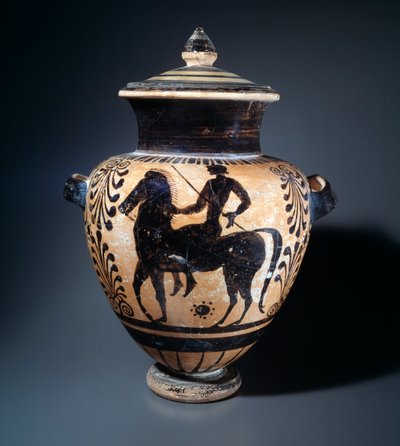 Terracotta Stamnos Representing a Rider by Etruscan