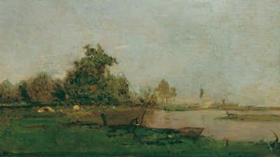River Landscape with Boat by Eugen Jettel