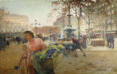 Place du Theatre Francais, Paris by Eugene Galien Laloue