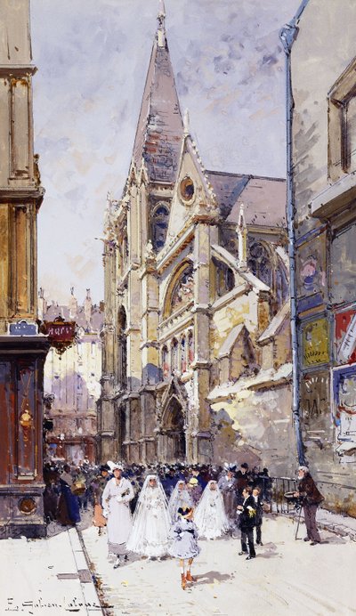 The Communicants in Paris by Eugene Galien Laloue