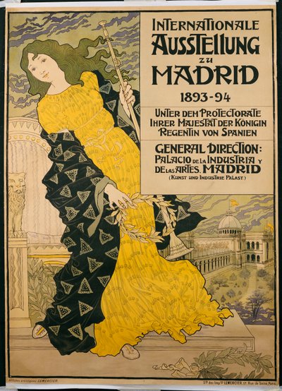 Poster Advertising "Internationale Austellung zu Madrid" by Eugene Grasset