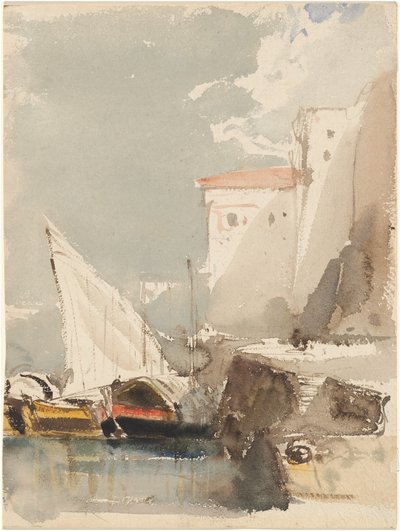 Sailboats in a Sunlit Harbor by Eugene Isabey