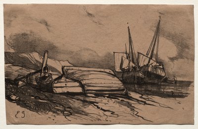 Six Marines: Couverture, Une Grève by Eugene Isabey