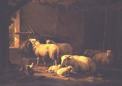 Sheep and Poultry in a Barn by Eugene Joseph Verboeckhoven