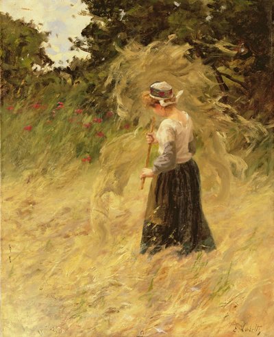 A Girl Harvesting Hay, 19th century by Eugene Leon Labitte