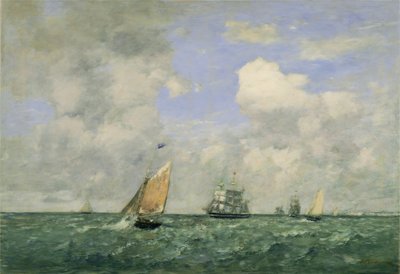 Ships and Sailing Boats Leaving Le Havre by Eugène Boudin