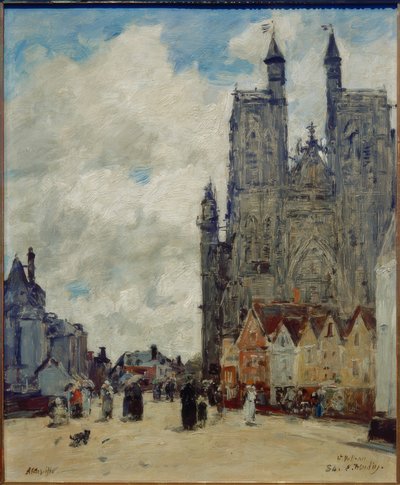 Street and Church of Saint-Vulfran by Eugene Louis Boudin