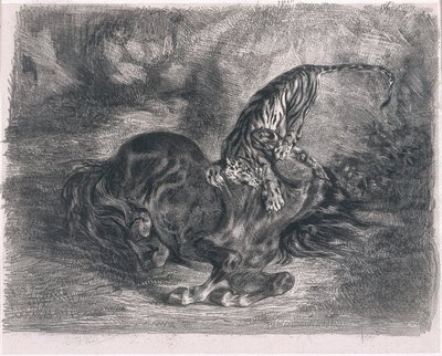 Wild Horse Overpowered by a Tiger by Ferdinand Victor Eugene Delacroix