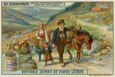 Cowherds Driving Cattle in the Mountains by European School