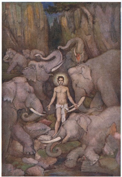 Prahlada overcoming the elephants by Evelyn Paul