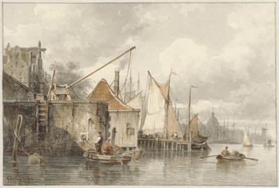 Boats at a Quay by Everhardus Koster