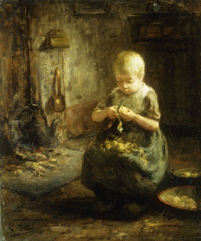 A Child Peeling Potatoes by Evert Pieters