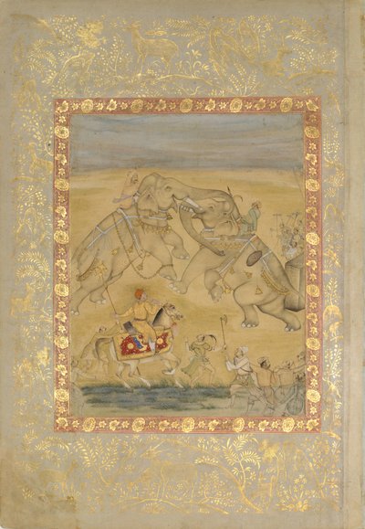 Jahangir Watching an Elephant Fight, ca. 1605 by Farrukh Chela