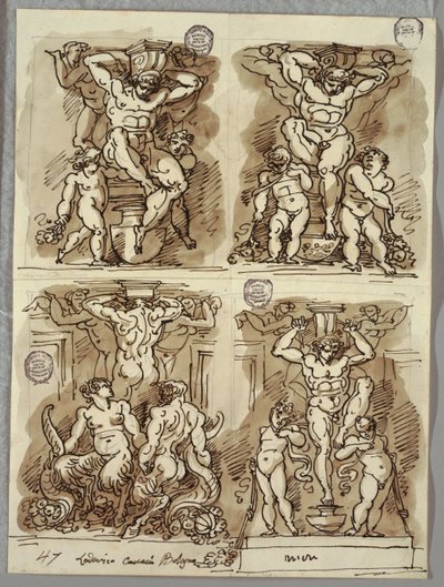 Four Herms, Studies after the Carracci by Felice Giani