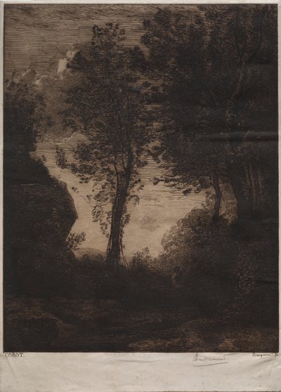 Landscape: Sunset, after Corot by Felix Bracquemond