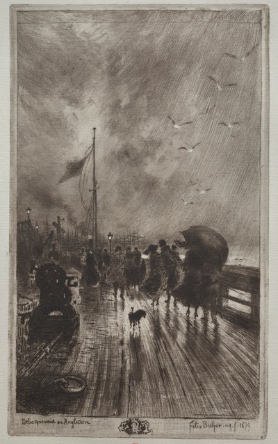 Landing in England, 1879 by Felix Hilaire Buhot