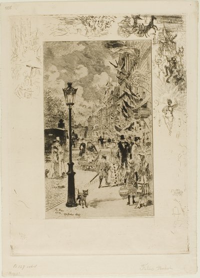 National Holiday on the Boulevard Clichy by Felix Hilaire Buhot