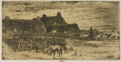 Sheepfold at Sunset by Felix Hilaire Buhot