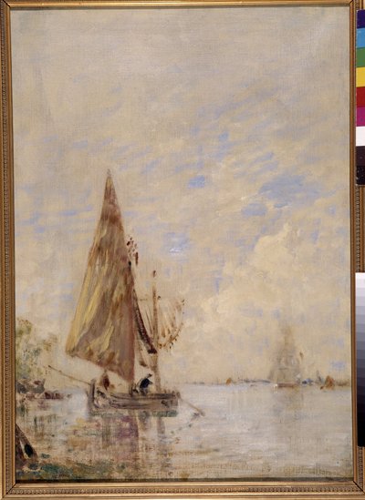 Fishermen in a boat by Félix Ziem
