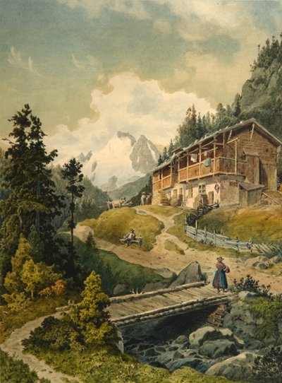 Alpine Landscape with a Bridge by Ferdinand Gatt