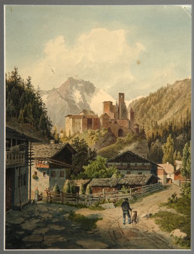 Alpine Landscape with a Castle by Ferdinand Gatt