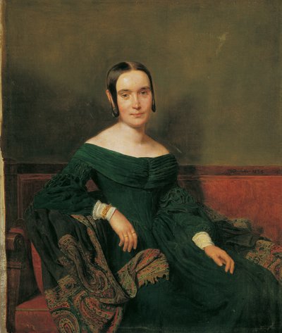 Lady in Vermilion Green Dress by Ferdinand Georg Waldmuller