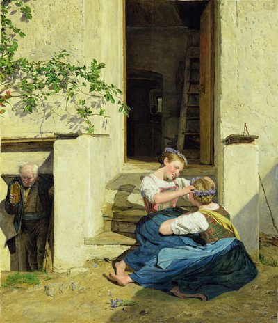 Girls Making Garlands by Ferdinand Georg Waldmuller