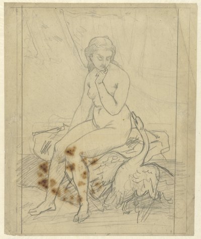 Seated Leda with the Swan by Ferdinand Roybet