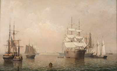 Merchantmen Off Boston Harbor by Fitz Henry Lane