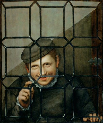 A Boy Looking through a Casement Window by Flemish School