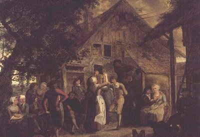Villagers Merrymaking outside a Farmhouse by Flemish School