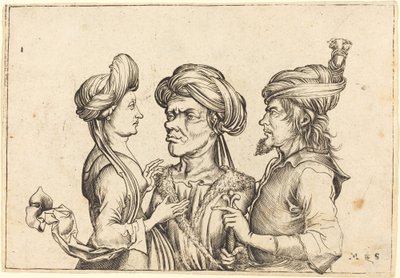 Three Oriental Figures by Follower of Martin Schongauer