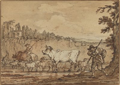 Herdsman Crossing a River by Francesco Casanova