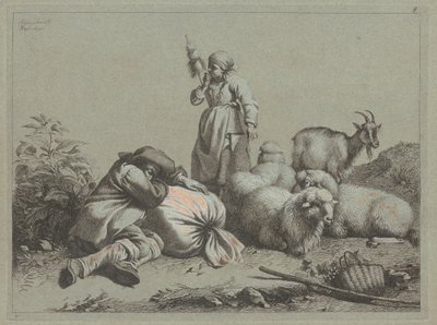 Sleeping Peasant and Standing Spinner by Francesco Londonio