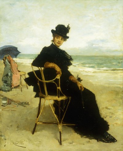 A Lady Seated on a Veranda by Francesco Miralles Galaup