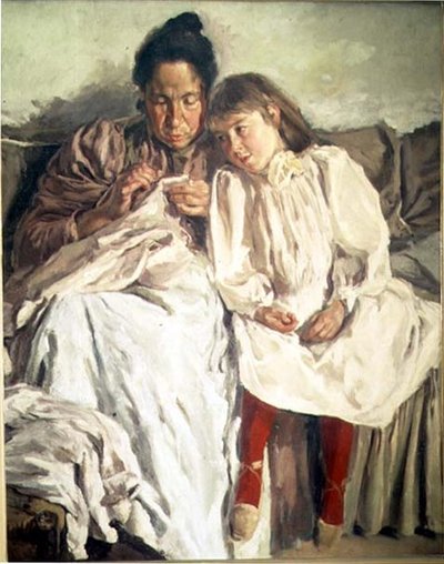A Mother and her Daughter by Francisco Gimeno y Arasa