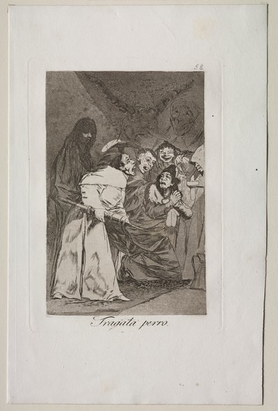 Caprichos: Swallow it, Dog! by Francisco de Goya