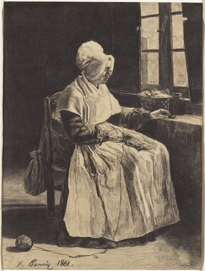 A Woman Knitting by François Bonvin