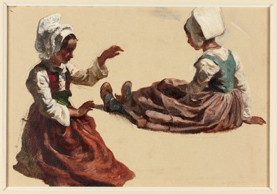 Two Girls in Regional Costume by Francois Hippolyte Lalaisse