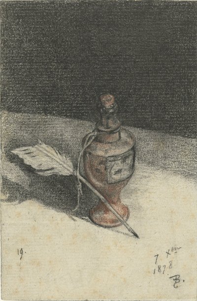 Still Life of an Inkwell with a Feather by François Bonvin