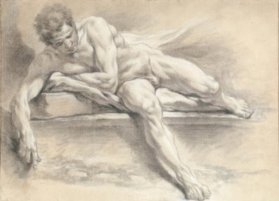 Study of a Nude Man Lying on a Stone Bench by François Boucher