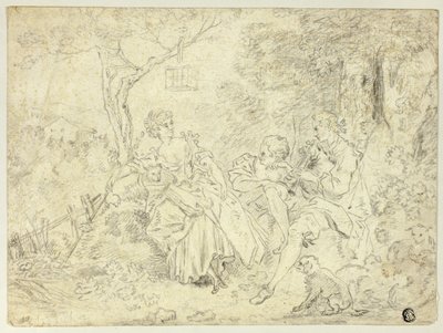Shepherdesses and Young Man Playing Bagpipe by François Boucher