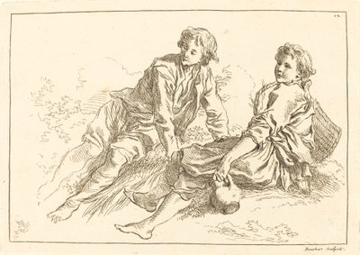 Reclining Shepherd Boys by François Boucher after Abraham Bloemaert